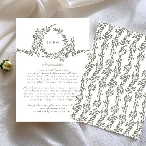 Classic Wreath Sage Green Elegant Wedding INFO Enclosure Card
