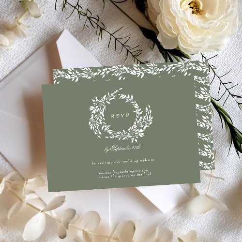 Classic Wreath Sage Green Elegant Wedding Website RSVP Card