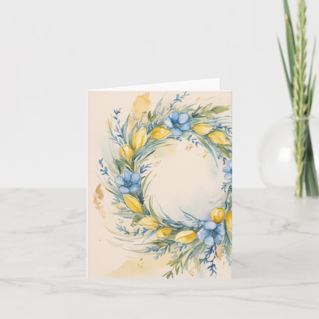 Classic Wreath Ukrainian Flag Colors Card (Front)