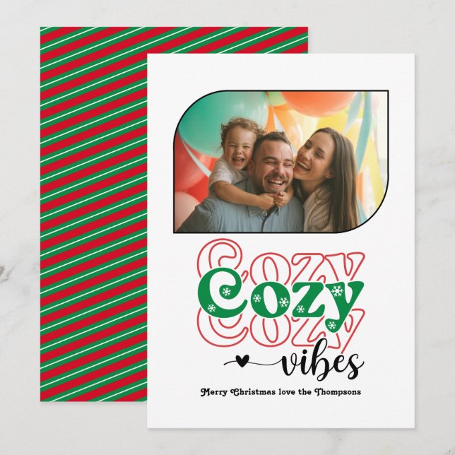 Classic Xmas Cozy Vibes Only Christmas Photo Holiday Card (Front/Back)