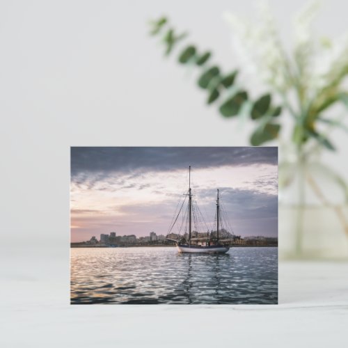 Classic Yacht Algarve Sunset Holiday Postcard