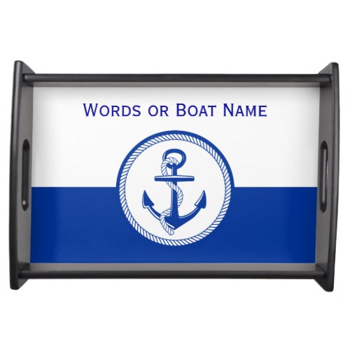 Classic Yacht Anchor Custom Boat Name Blue White Serving Tray