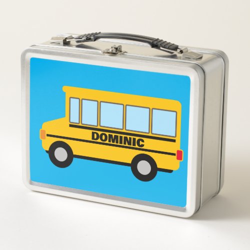 Classic yellow American school bus drawing kids Metal Lunch Box