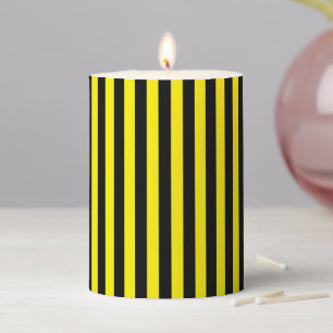 Classic Yellow and Black Vertical Stripes Pillar Candle