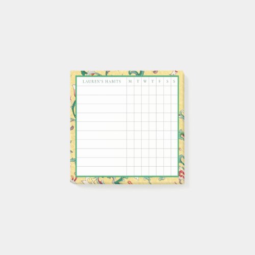 Classic Yellow and Green Chinoiserie Habit Tracker Post_it Notes