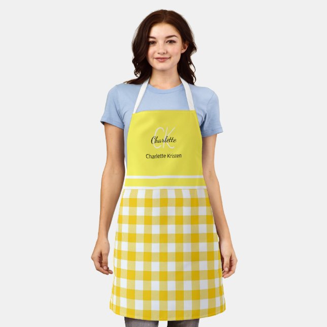 Classic Yellow and White Plaid Monogram Name Apron (Worn)