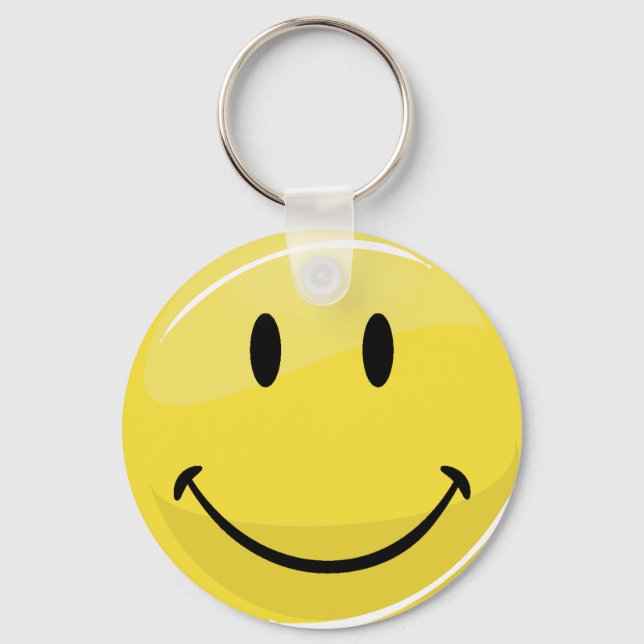 Classic Yellow Big Happy Face Button Keychain (Front)