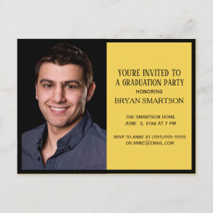 Classic Yellow Black Graduation Party Photo Invitation Postcard