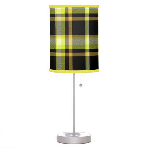 Classic Yellow Black Plaid Tartan Pattern Design Table Lamp