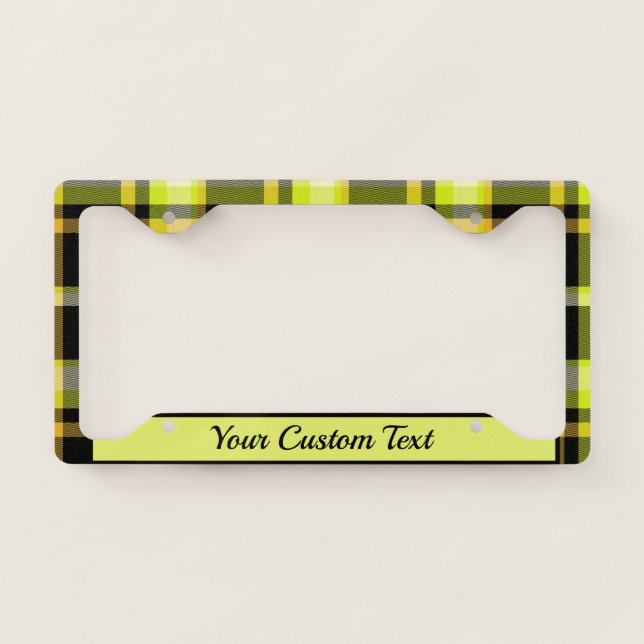 Classic Yellow Black Tartan Plaid Pattern Custom License Plate Frame (Front)