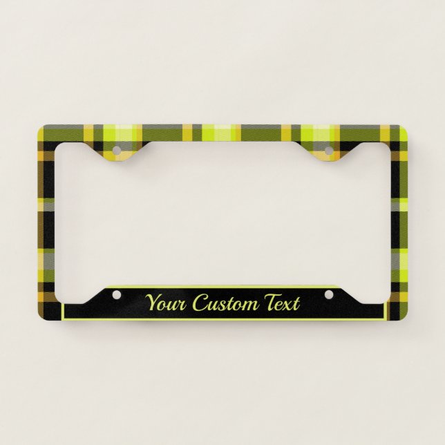 Classic Yellow Black Tartan Plaid Pattern Custom License Plate Frame (Front)