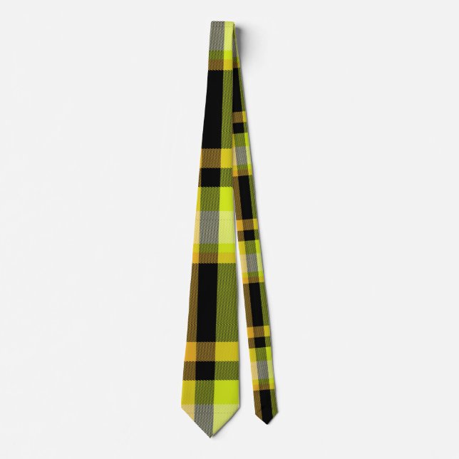 Classic Yellow Black Tartan Plaid Pattern Design Neck Tie (Front)