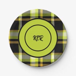 Classic Yellow Black Tartan Plaid Pattern Party Paper Plates