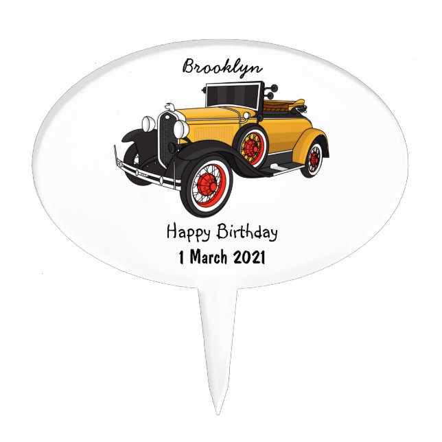 Classic yellow car 1931 cake topper (Front)