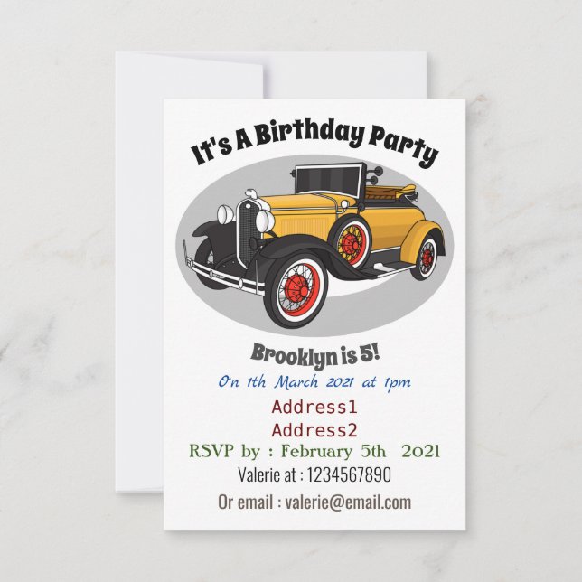 Classic yellow car 1931 invitation (Front)