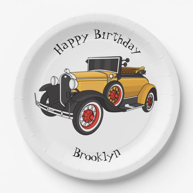 Classic yellow car 1931 paper plates (Front)