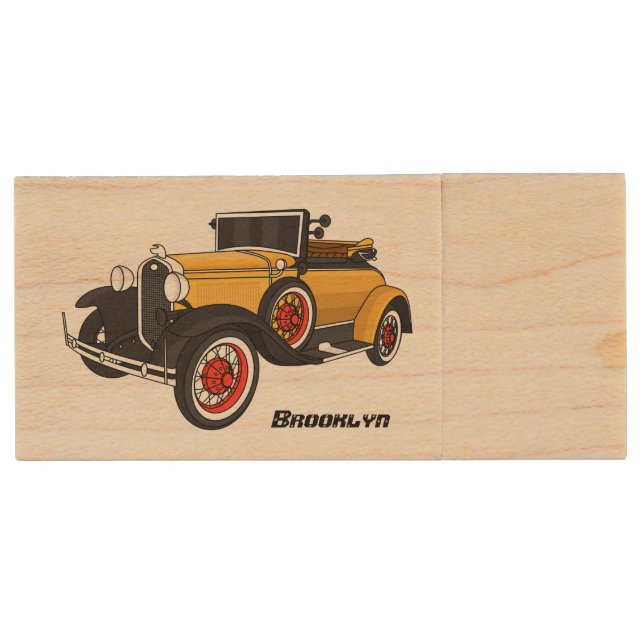Classic yellow car 1931 wood flash drive (Front)