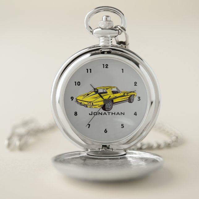 Classic Yellow Corvette Design Pocket Watch (Inside)