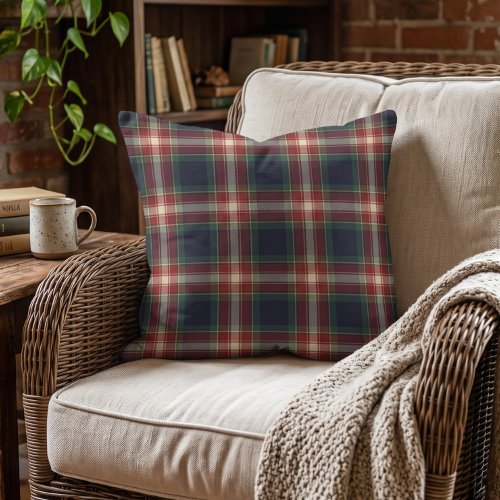 Classic Yellow Dark Blue Red Green Plaid Pattern Throw Pillow