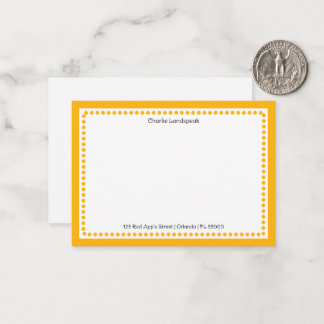 Classic Yellow Dotted Frame Custom Name, Address Note Card