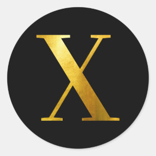 Classic Yellow Gold Foil Monogram X on Black Classic Round Sticker