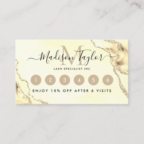Classic Yellow Gold Glitter Agate Marble Monogram Loyalty Card