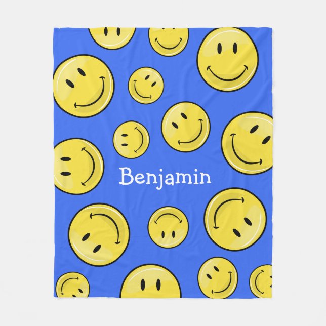 Classic Yellow Happy Face Fleece Blanket (Front)
