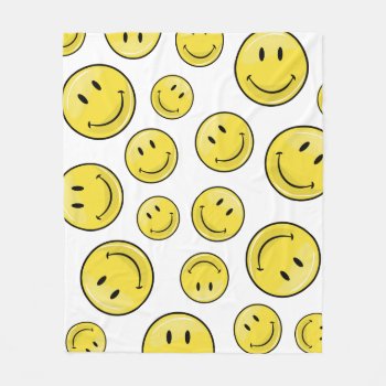 Classic Yellow Happy Face Fleece Blanket by HappyPlanetShop at Zazzle
