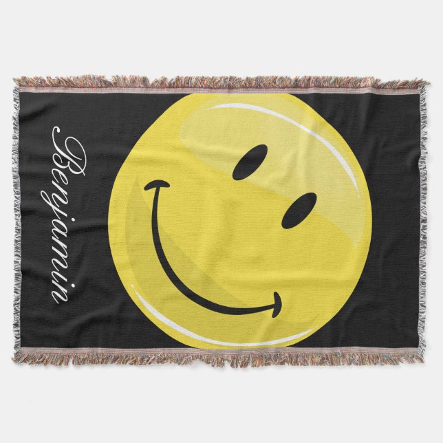 Classic Yellow Happy Face Throw Blanket (Front)
