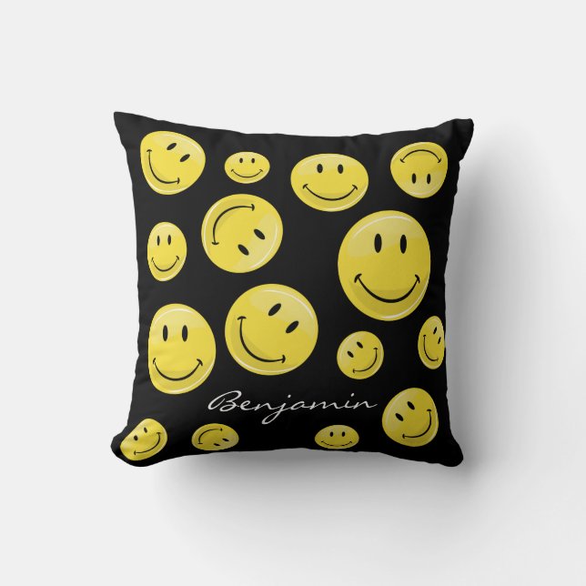 Classic Yellow Happy Face Throw Pillow (Front)