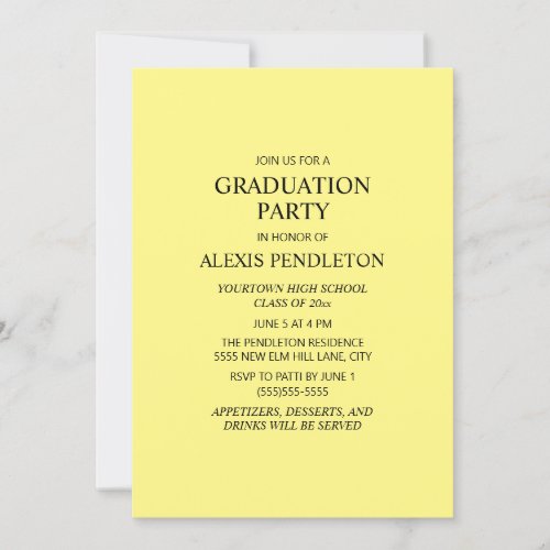 Classic Yellow High School Graduation Invitation