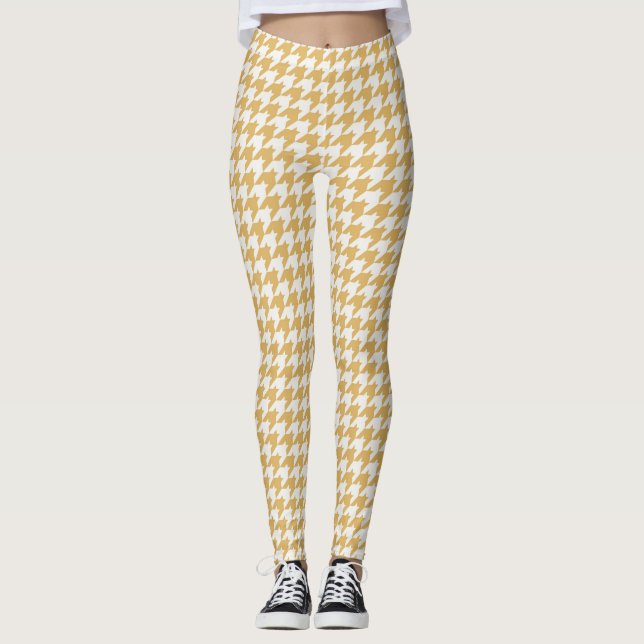 Classic Yellow Houndstooth Pattern Leggings (Front)