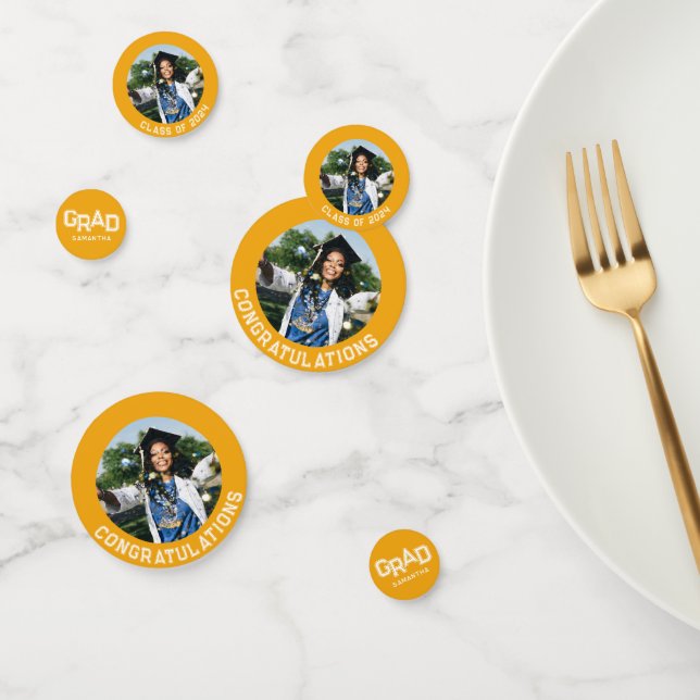 Classic Yellow Personalized Grad Photo Graduation Confetti (Group)