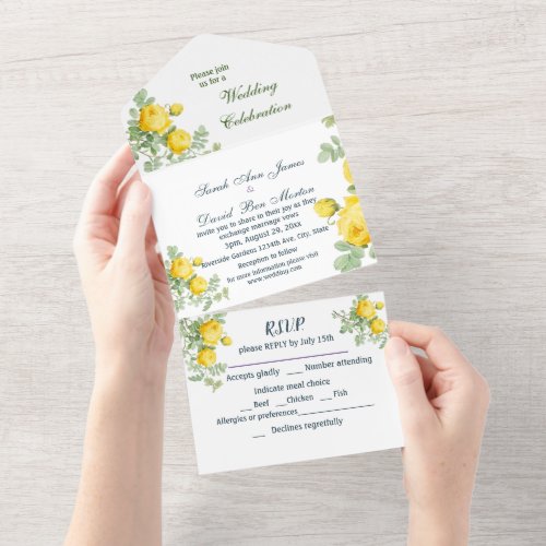  Classic Yellow Roses Flowers Watercolor  All In One Invitation