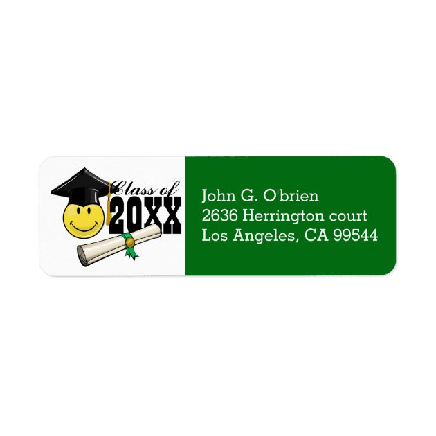 Classic Yellow Smiley With A Graduation Cap Label