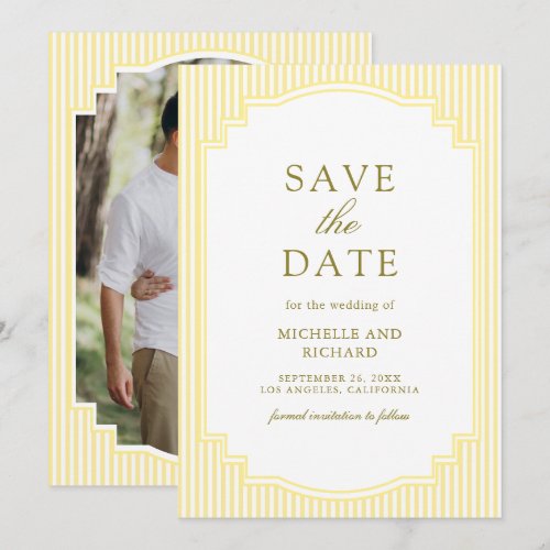 Classic Yellow Striped Photo Wedding Save The Date