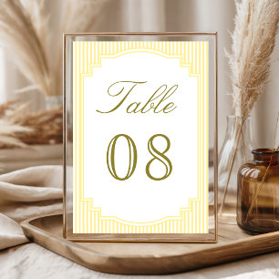 Classic Yellow Striped Wedding Table Number