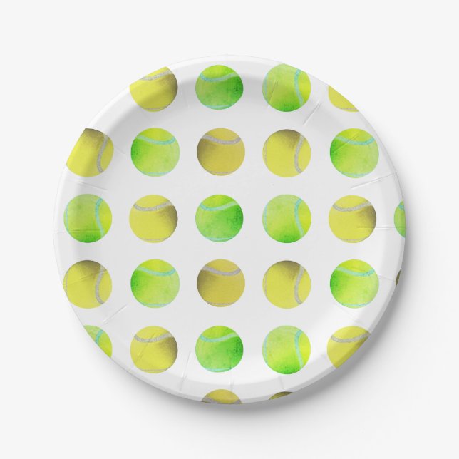 Classic Yellow Tennis Ball Pattern Player White    Paper Plates (Front)