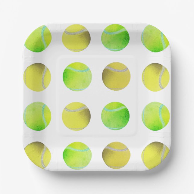 Classic Yellow Tennis Ball Pattern Player White    Paper Plates (Front)