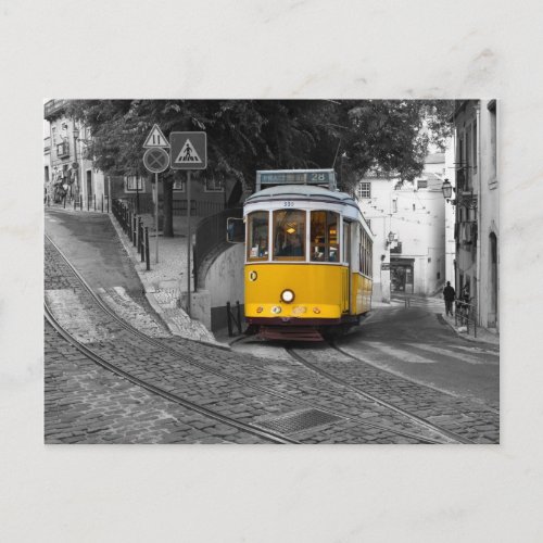 Classic yellow tram in Lisbon Postcard