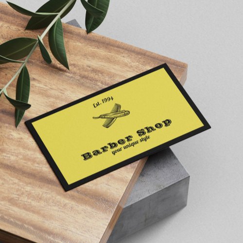 Classic Yellow Vintage Barber Tools Barbershop Business Card