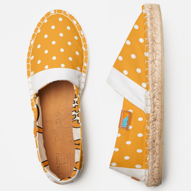 Classic Yellow White Banded Polka Dot Canvas Slip  Espadrilles (Side)