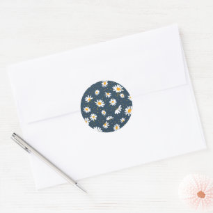 Classic Yellow White Daisy Flowers Navy Classic Round Sticker