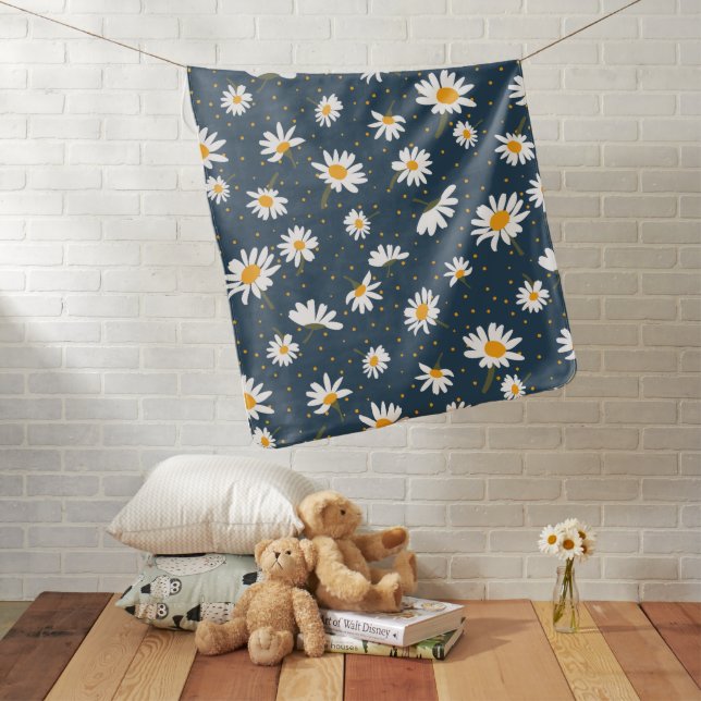 Classic Yellow White Daisy Flowers Nursery Baby Blanket (In Situ)