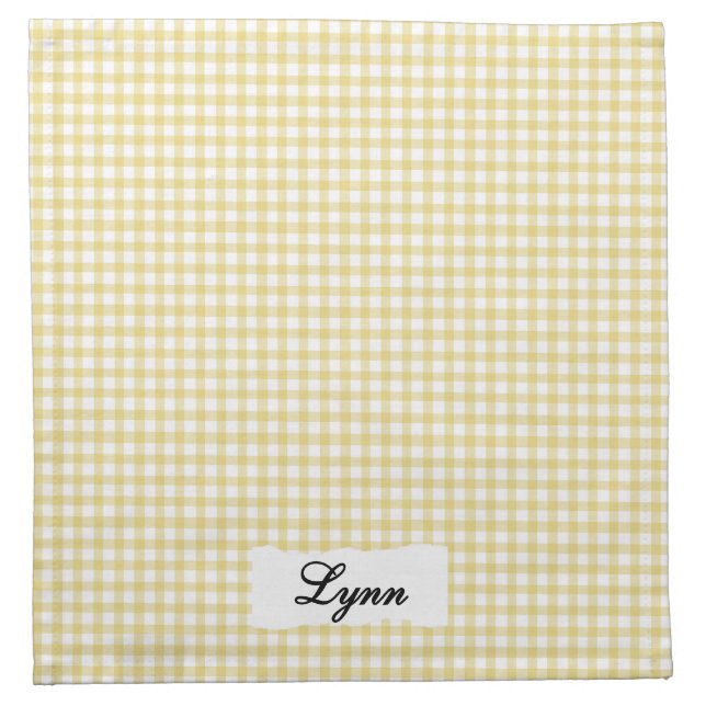 Classic Yellow & White Gingham | Personalized Name Cloth Napkin (Front)
