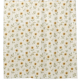 Classic Yellow Wildflower Pattern on Warm Beige Shower Curtain