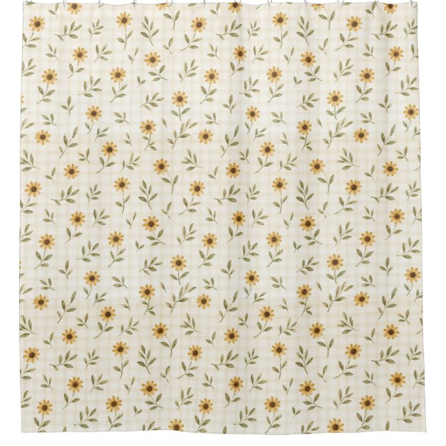 Classic Yellow Wildflower Pattern on Warm Beige Shower Curtain