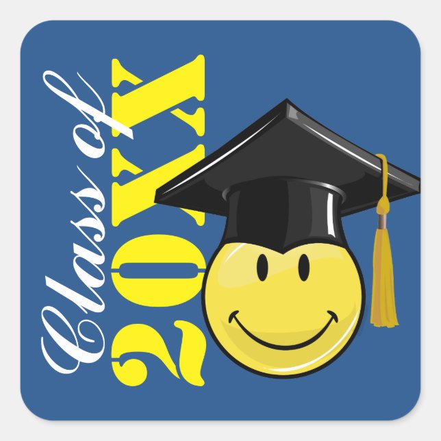 Classic Yellow With A Graduation Cap Square Sticker (Front)