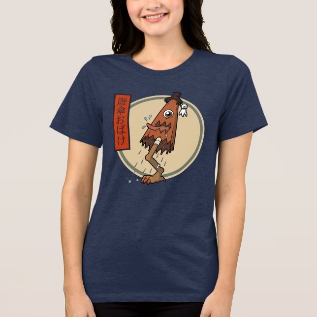 Classic Yokai Karakasa-obake- Japanese Folklore Tri-Blend Shirt (Front)