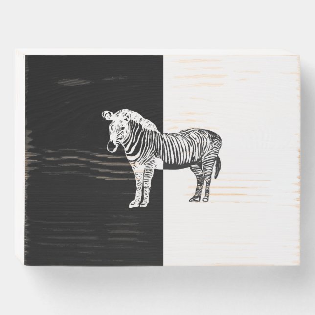 Classic zebra black and white canvas print wooden box sign (Front Horizontal)